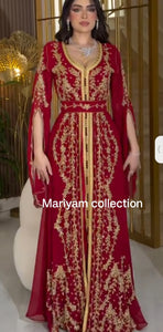 Designer red kaftan with golden embroidery