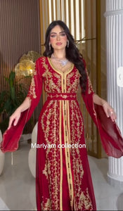 Designer red kaftan with golden embroidery