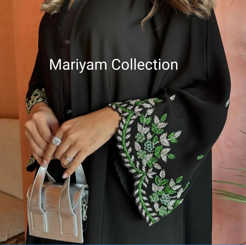 party wear abaya with sleeve embroidery