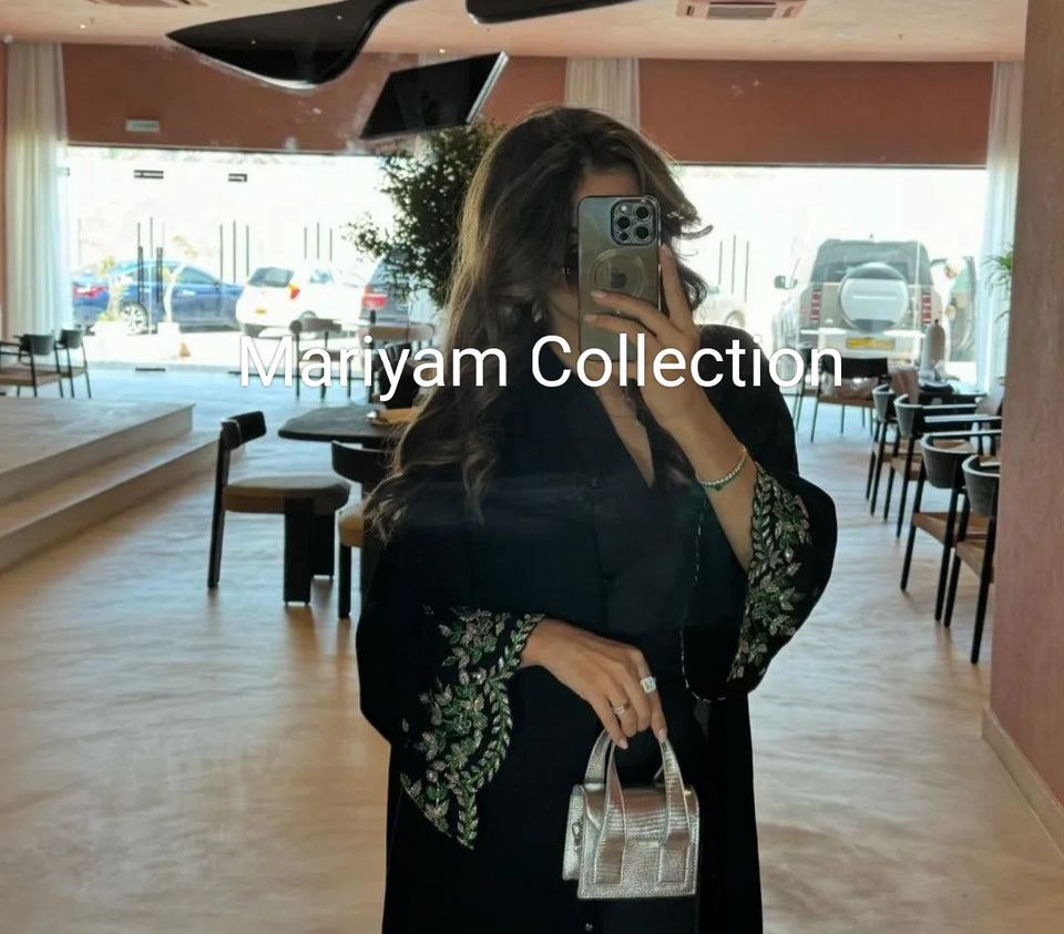 party wear abaya with sleeve embroidery