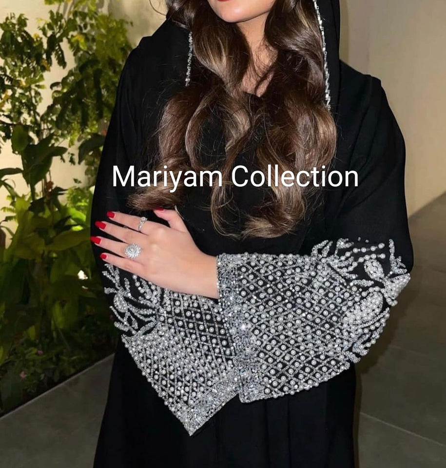 party wear abaya with sleeve embroidery