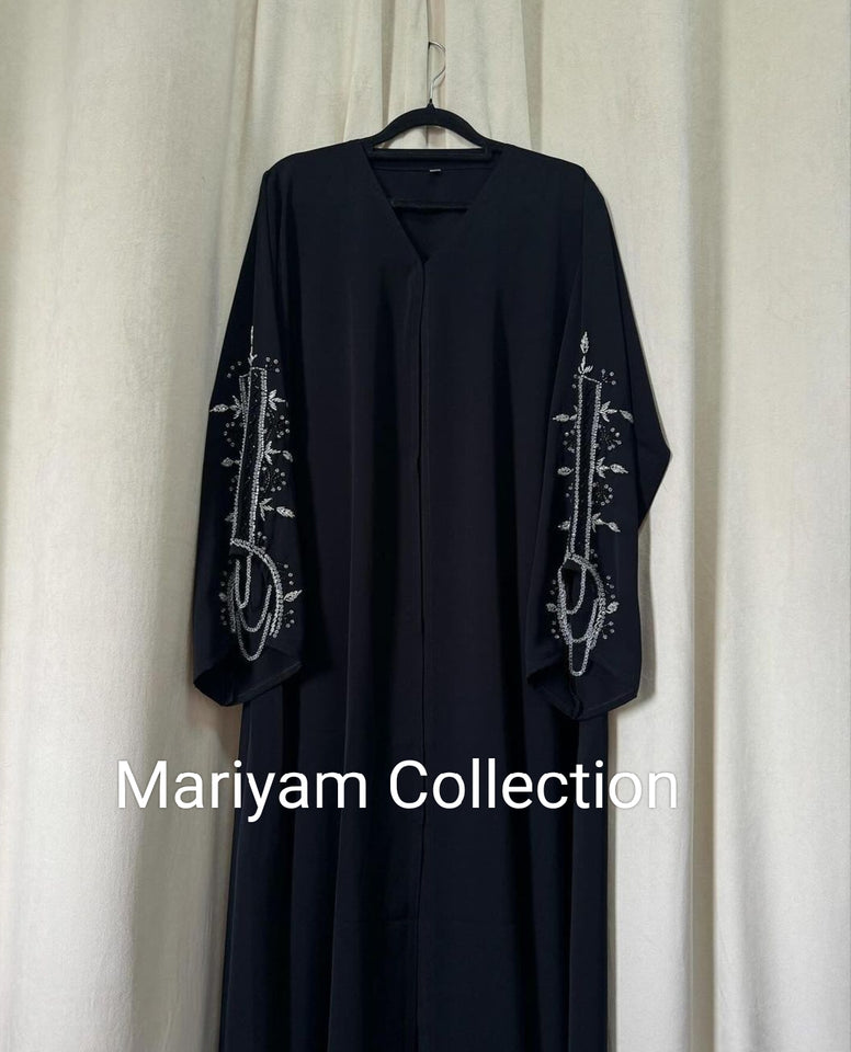 party wear abaya with silver sleeve embroidery