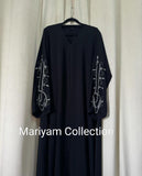 party wear abaya with silver sleeve embroidery