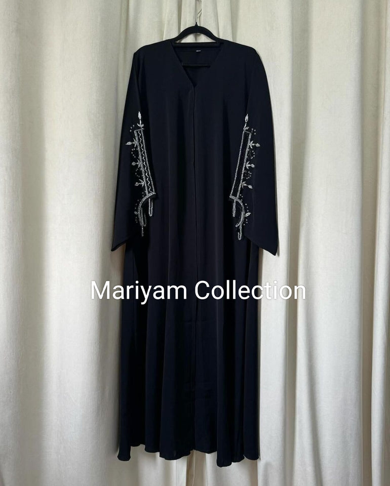 party wear abaya with silver sleeve embroidery