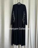 party wear abaya with silver sleeve embroidery