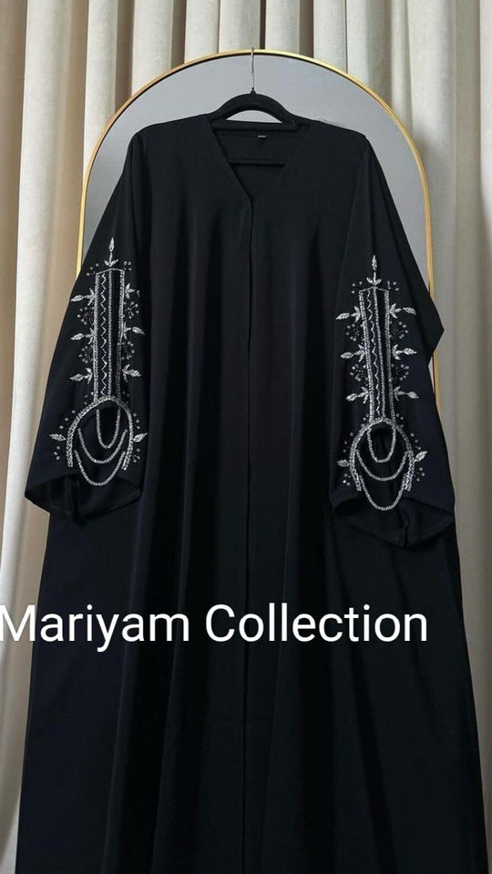 party wear abaya with silver sleeve embroidery