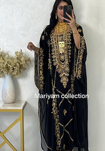 Designer farasha with golden Aari work and golden crystals
