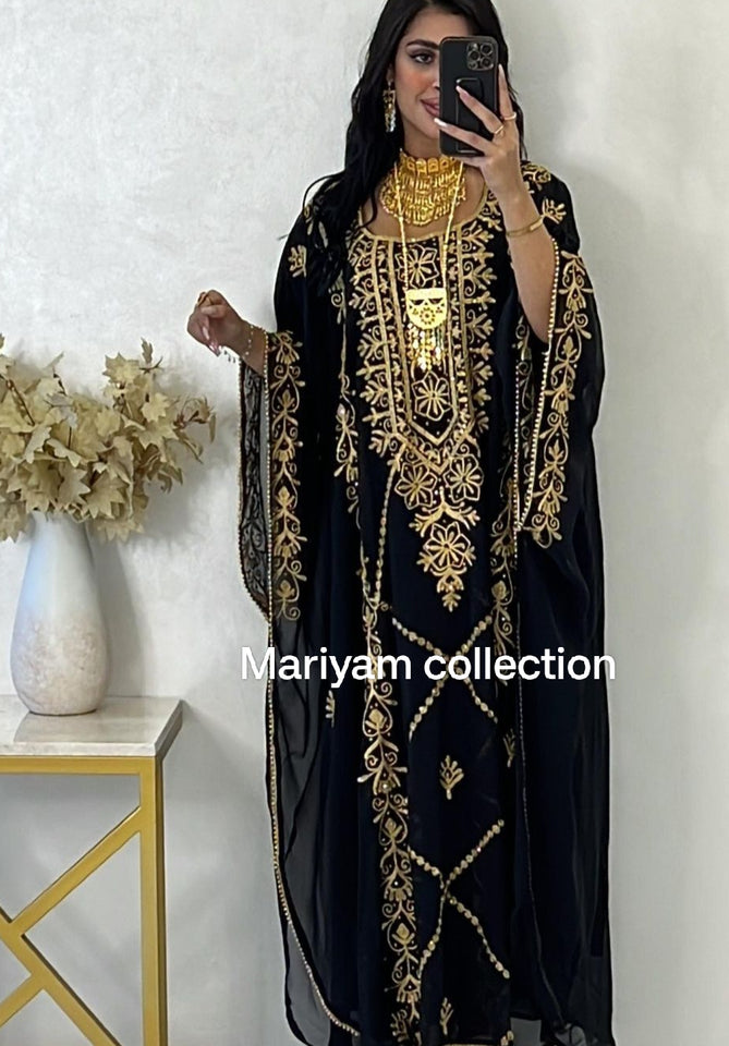 Designer farasha with golden Aari work and golden crystals