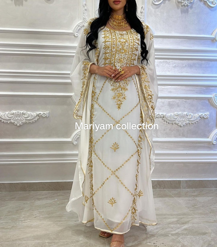 Designer farasha with golden Aari work and golden crystals