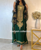 Designer farasha with golden Aari work and golden crystals