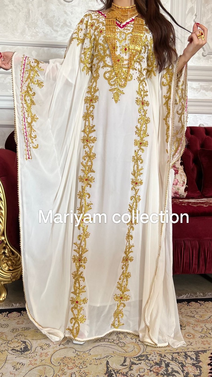 Designer farasha with golden Aari work and golden crystals