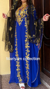 Designer farasha with golden Aari work and golden crystals