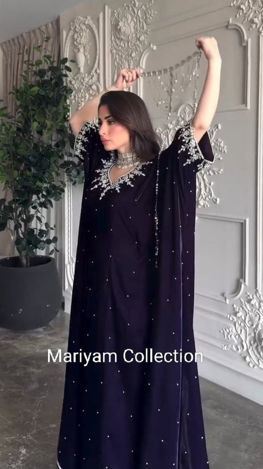 Handmade Wedding Gown Designer Kaftan Crystal Velvet Takchita