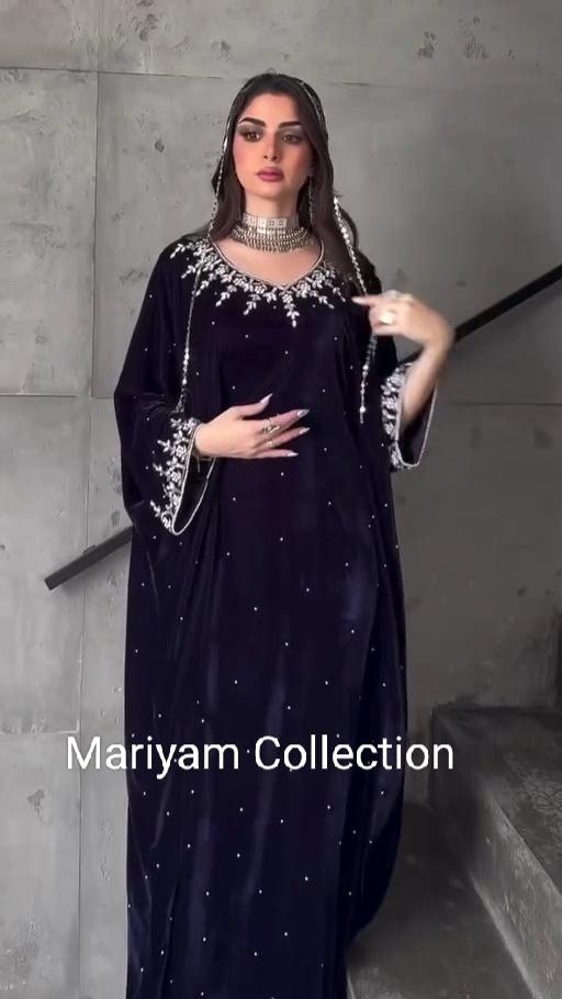 Handmade Wedding Gown Designer Kaftan Crystal Velvet Takchita