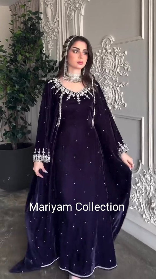 Handmade Wedding Gown Designer Kaftan Crystal Velvet Takchita