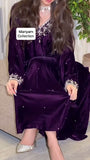 Purple Velvet Gown With silver Crystal Hand Embroidery