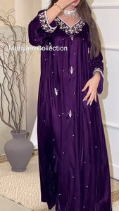 Purple Velvet Gown With silver Crystal Hand Embroidery