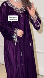 Purple Velvet Gown With silver Crystal Hand Embroidery