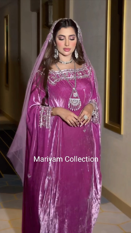 Handmade Wedding Gown Designer Kaftan Crystal Velvet Takchita