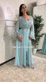 Elegant Kaftan with silver Embroidery–Moroccan Traditional Dress for Special Occasions