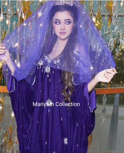 Designer Wedding Dress Crystal Embroidered Kaftan in purple Velvet