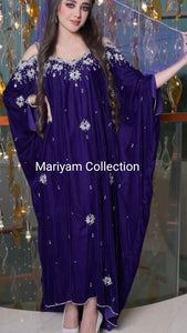 Designer Wedding Dress Crystal Embroidered Kaftan in purple Velvet