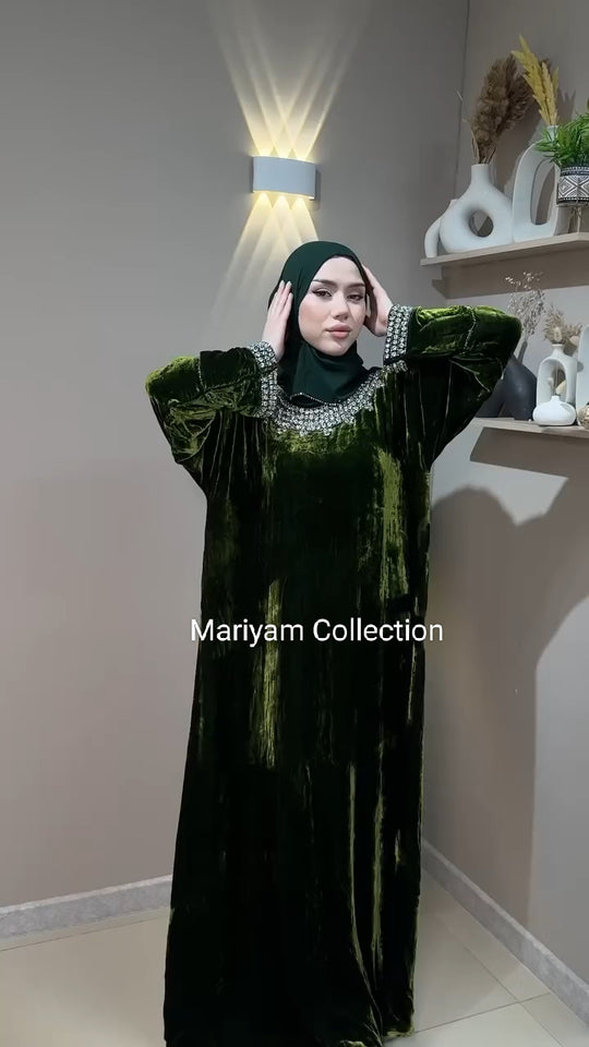 formal winter wear kaftan with silver embroidery