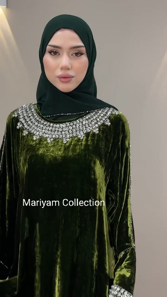 formal winter wear kaftan with silver embroidery