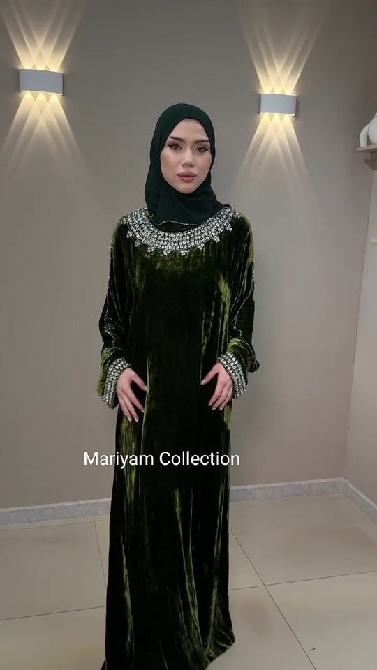 formal winter wear kaftan with silver embroidery