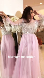 Designer party wear dress with silver embroidery