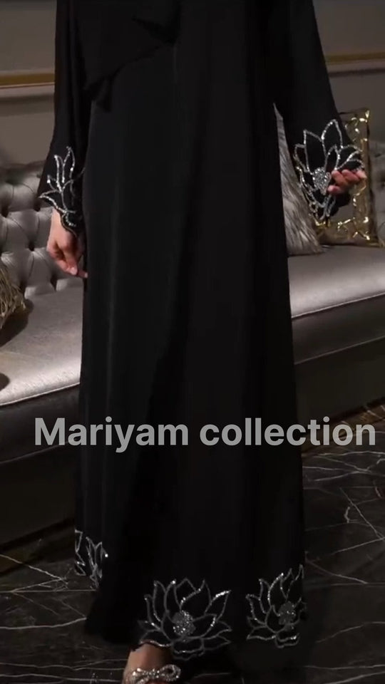 Silver Hand Embroidery Abaya Wedding Abaya