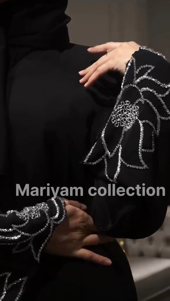 Silver Hand Embroidery Abaya Wedding Abaya