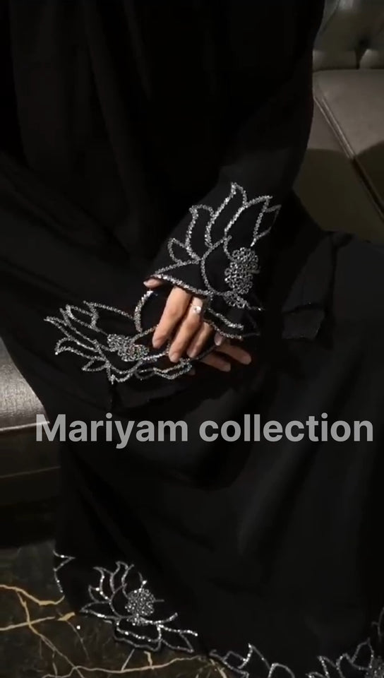 Silver Hand Embroidery Abaya Wedding Abaya