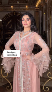 Elegant Kaftan with silver Embroidery–Moroccan Traditional Dress for Special Occasions