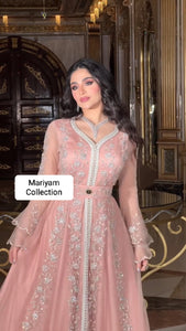 Elegant Kaftan with silver Embroidery–Moroccan Traditional Dress for Special Occasions