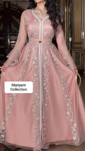 Elegant Kaftan with silver Embroidery–Moroccan Traditional Dress for Special Occasions