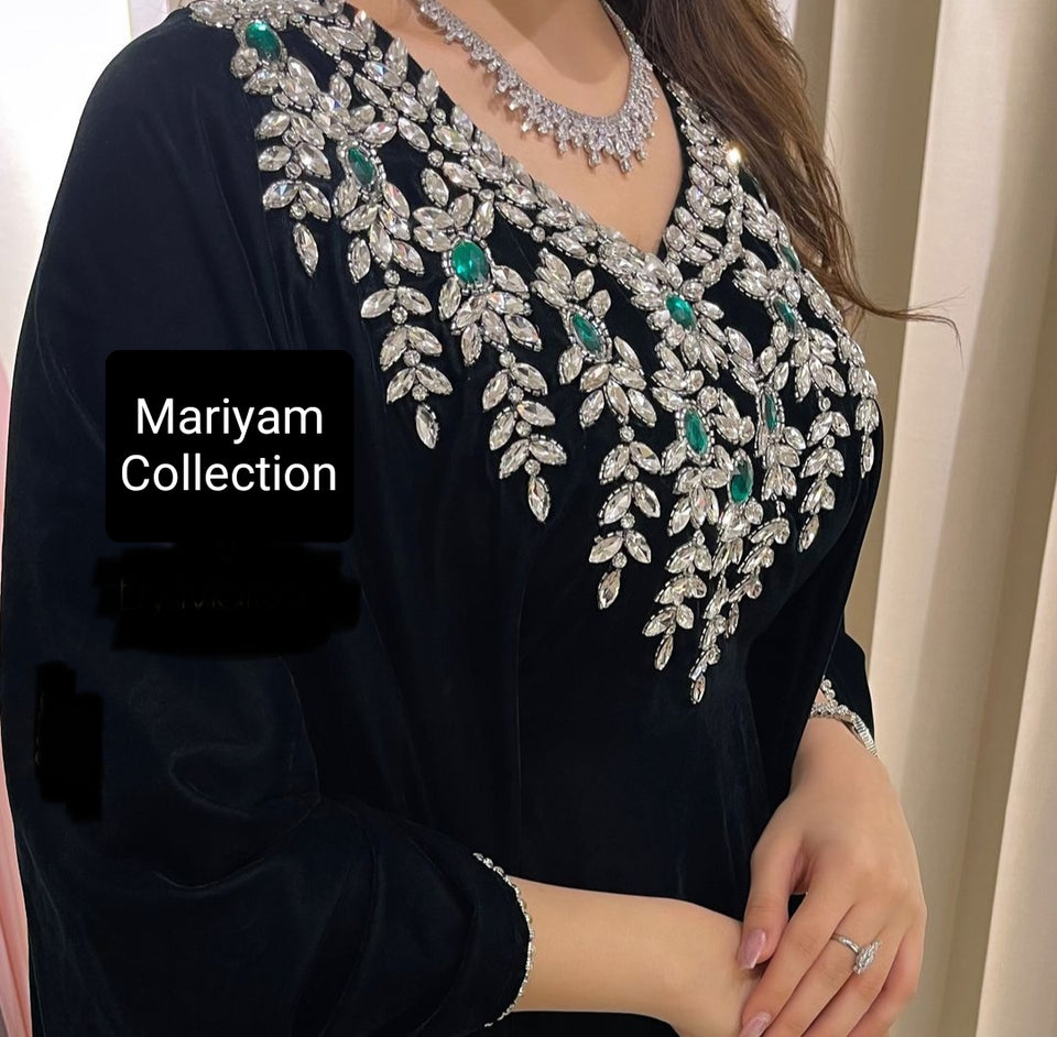 formal winter wear kaftan with silver embroidery