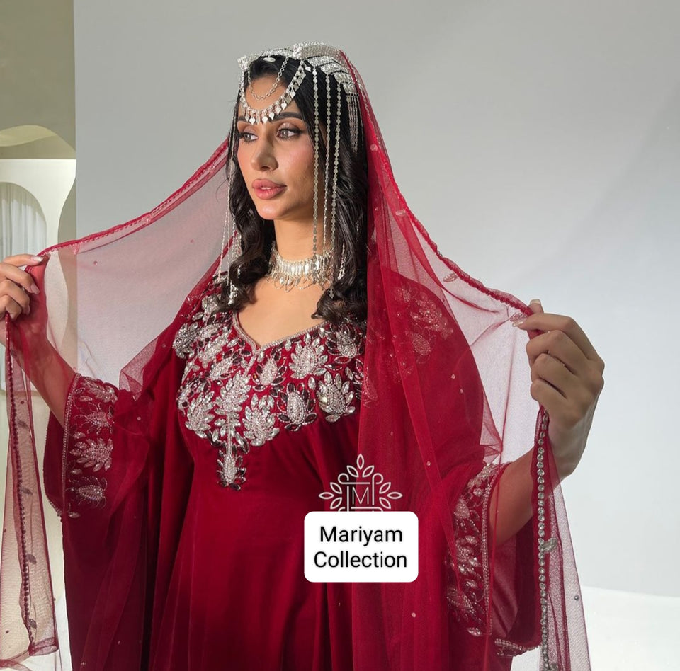 Takchita Caftan Red Velvet Party Gown Evening Kaftan
