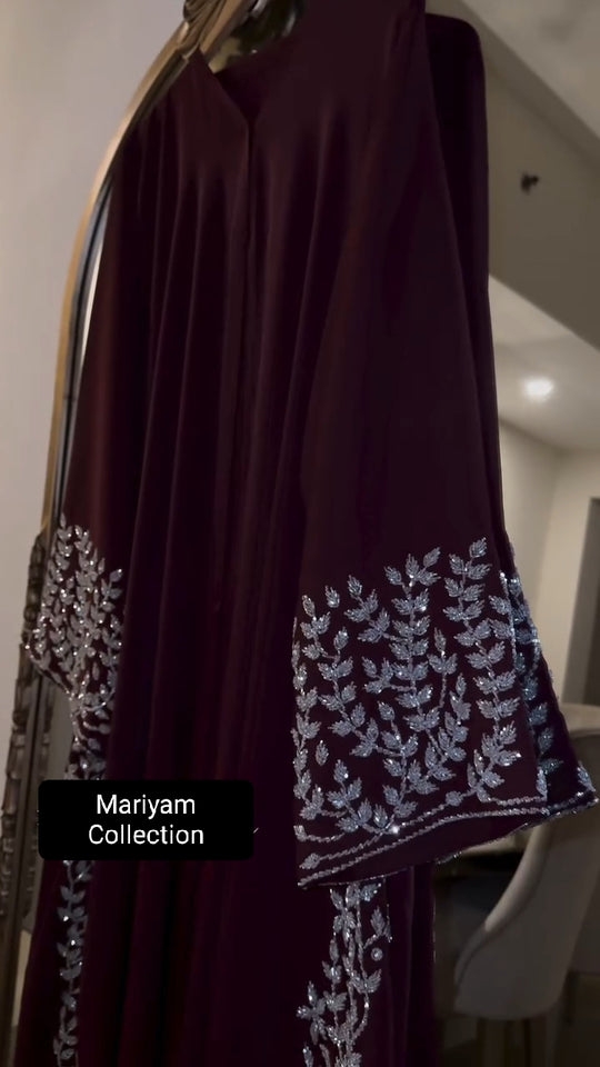 bridal wear abaya nikah abaya with silver embroidery