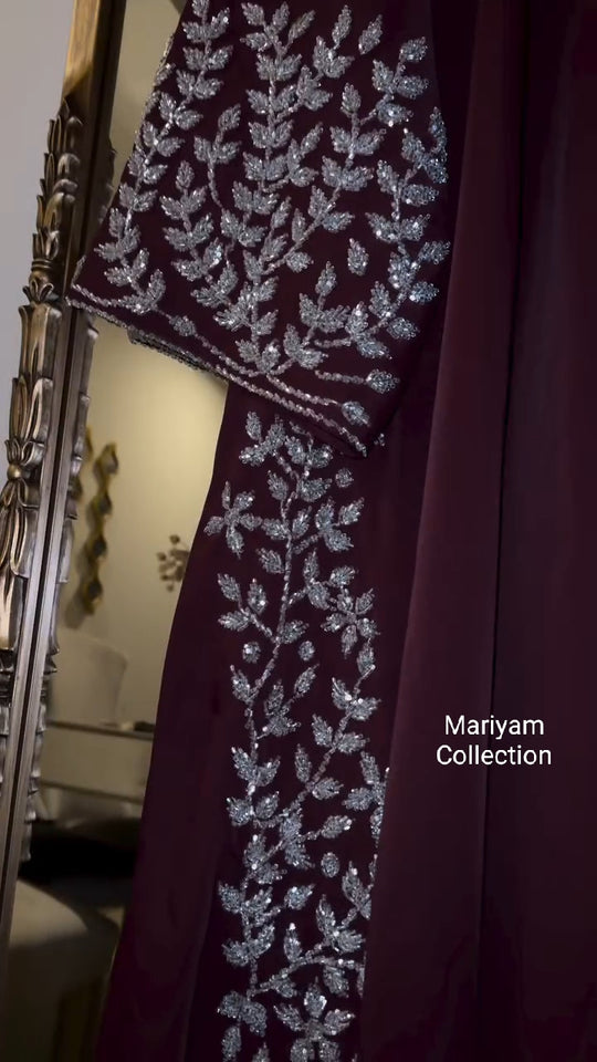 bridal wear abaya nikah abaya with silver embroidery