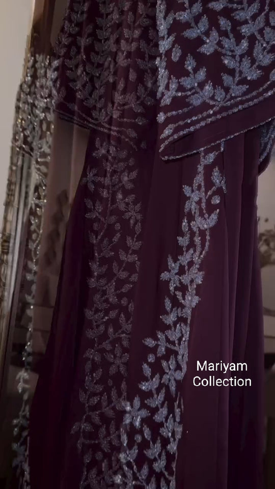 bridal wear abaya nikah abaya with silver embroidery