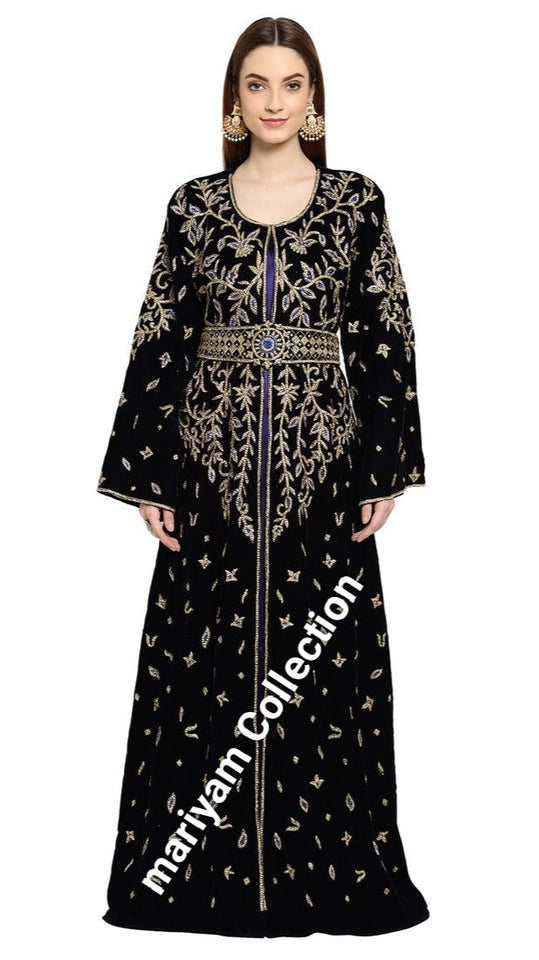 Handmade Wedding Gown Designer Kaftan Crystal Velvet Takchita