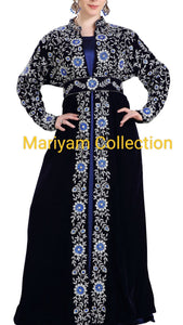 customised Arabian Caftan Dress With Floral Embroidery