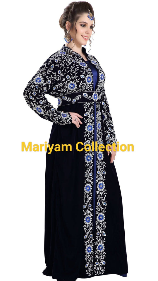 customised Arabian Caftan Dress With Floral Embroidery