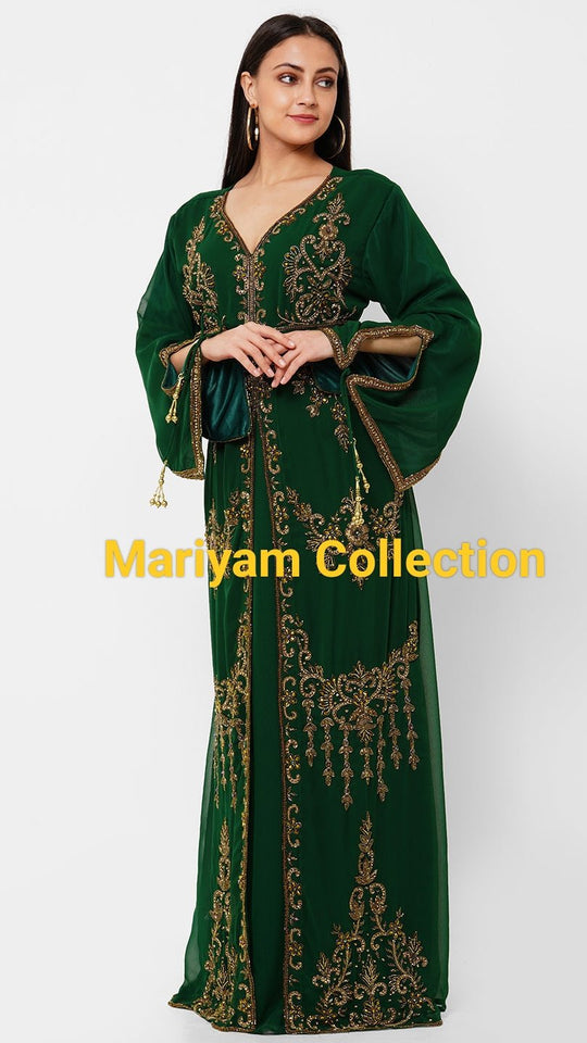 Takchita Caftan Green Velvet Party Gown Evening Kaftan