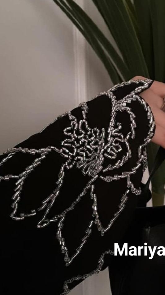 Silver Hand Embroidery Abaya Wedding Abaya