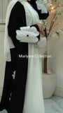 modern black and white abaya with white flower embroidery