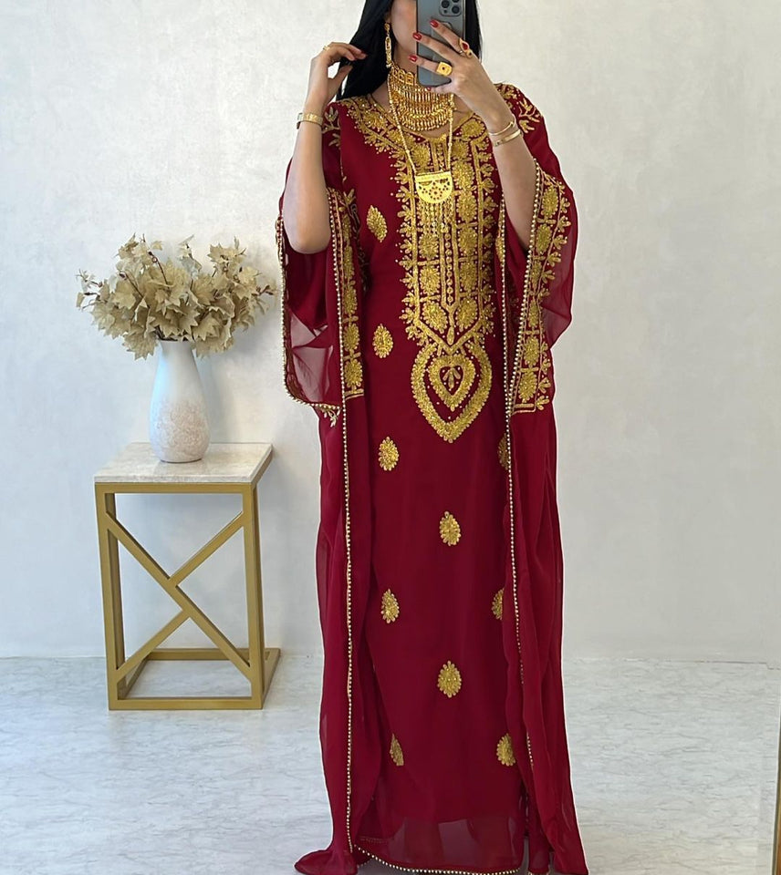 Designer farasha with golden Aari work and golden crystals