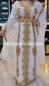 Moroccan white kaftan with golden embroidery