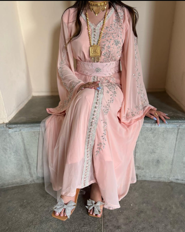 Moroccan kaftan with sliver Handmade Embroidered